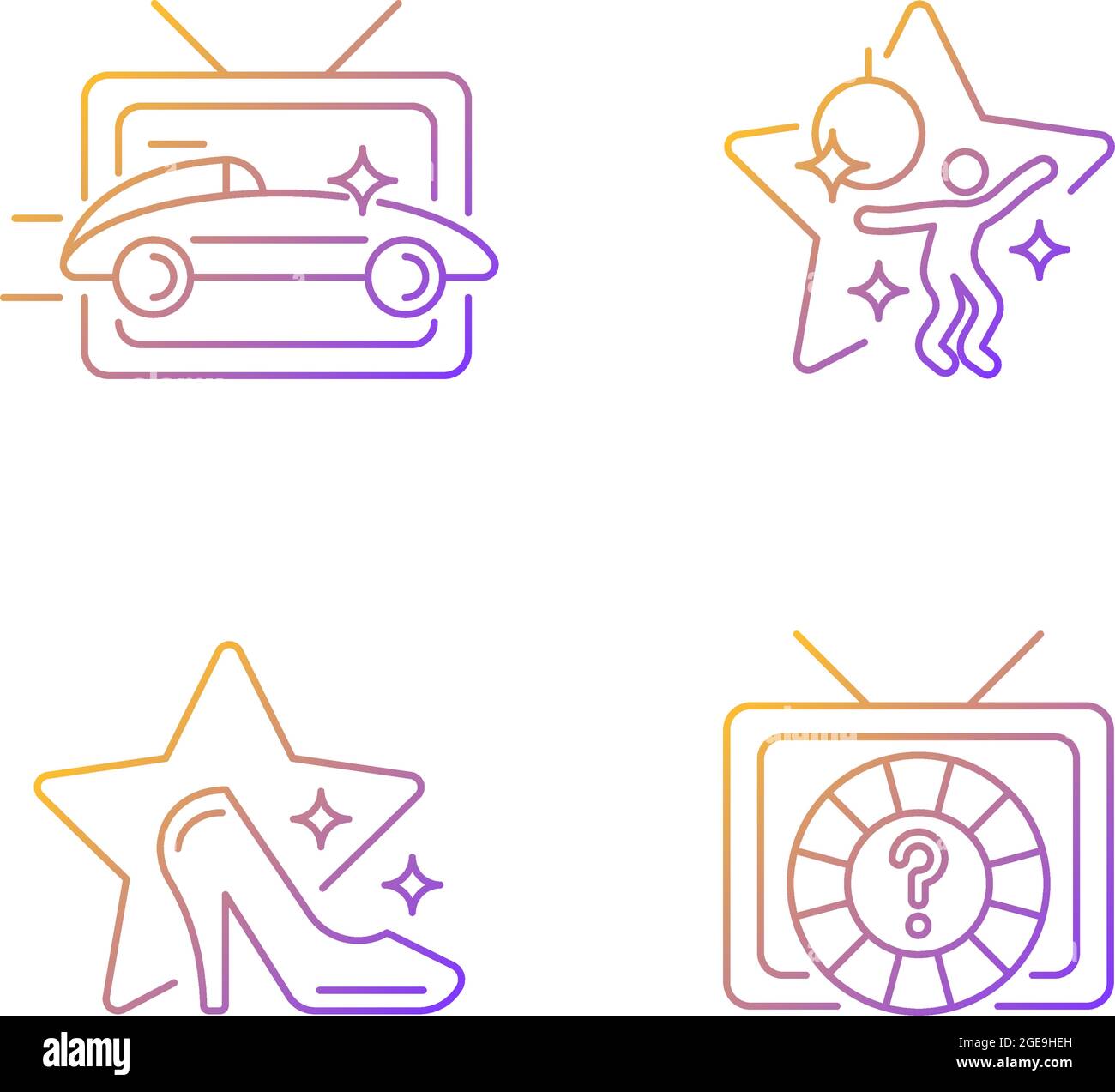 TV genres gradient linear vector icons set Stock Vector