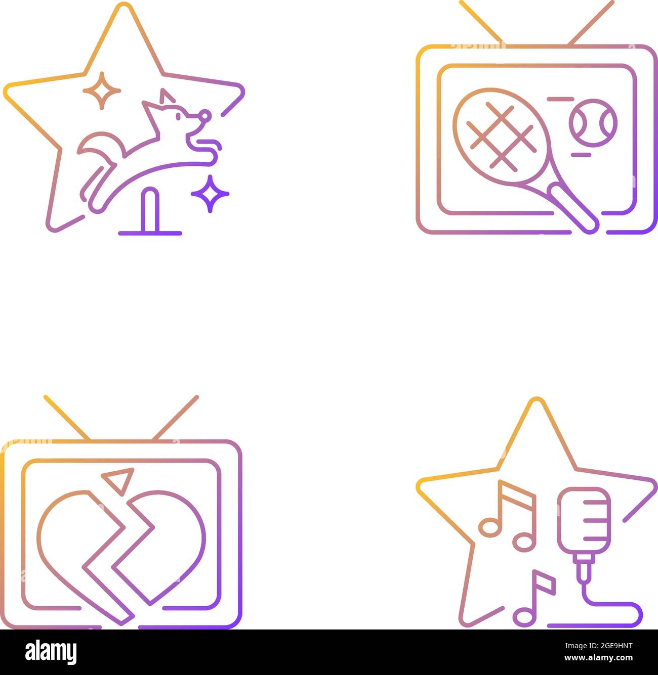 Television series genres gradient linear vector icons set Stock Vector