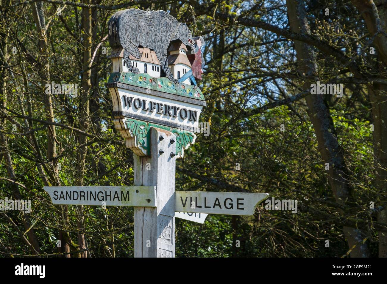 Wolferton village sign. Stock Photo