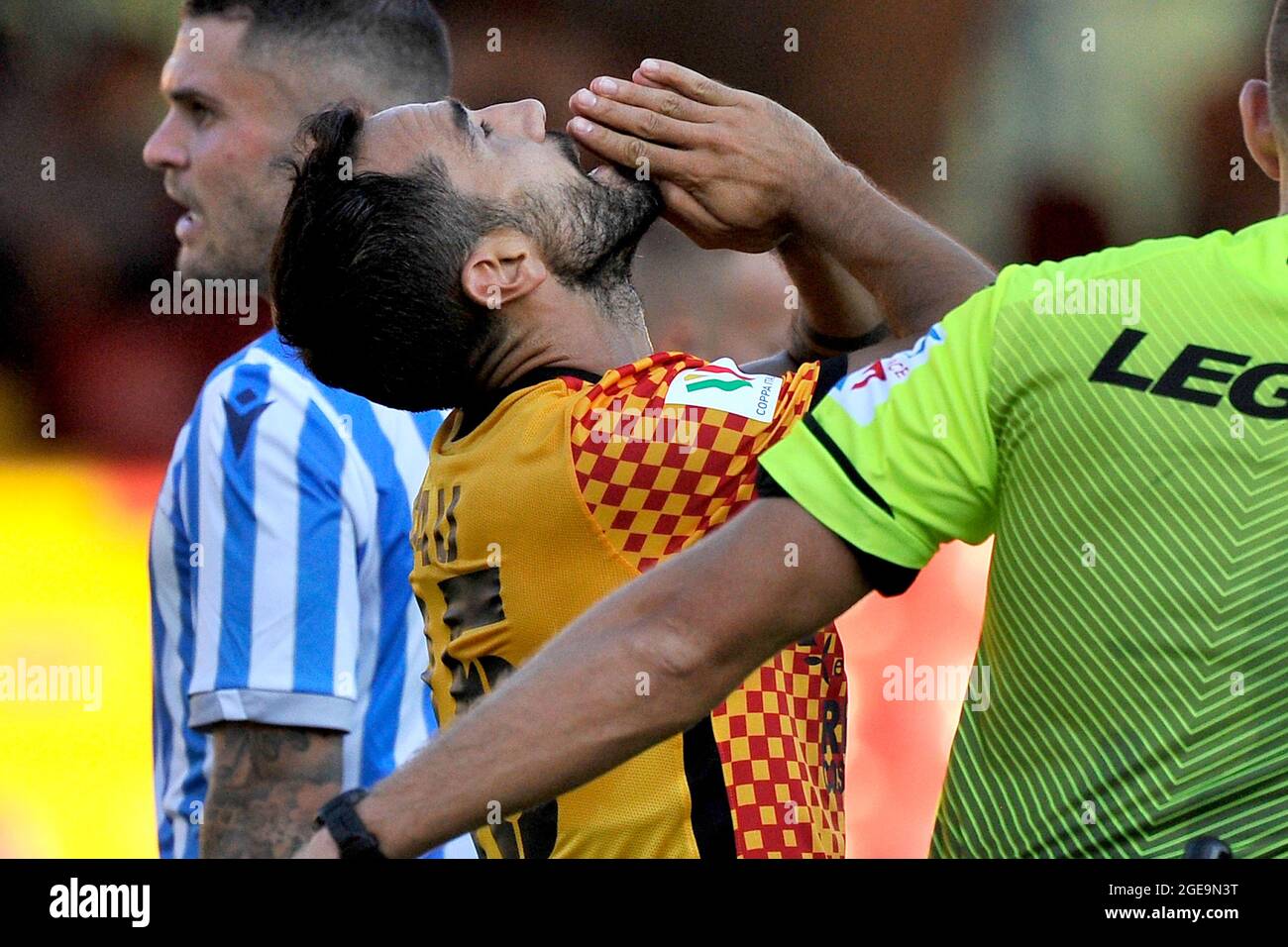 Marco Sau player of Benevento, during the Italian Cup match rta Benevento vs Spal final result 2-1, match played at the Ciro Vigorito stadium in Benev Stock Photo