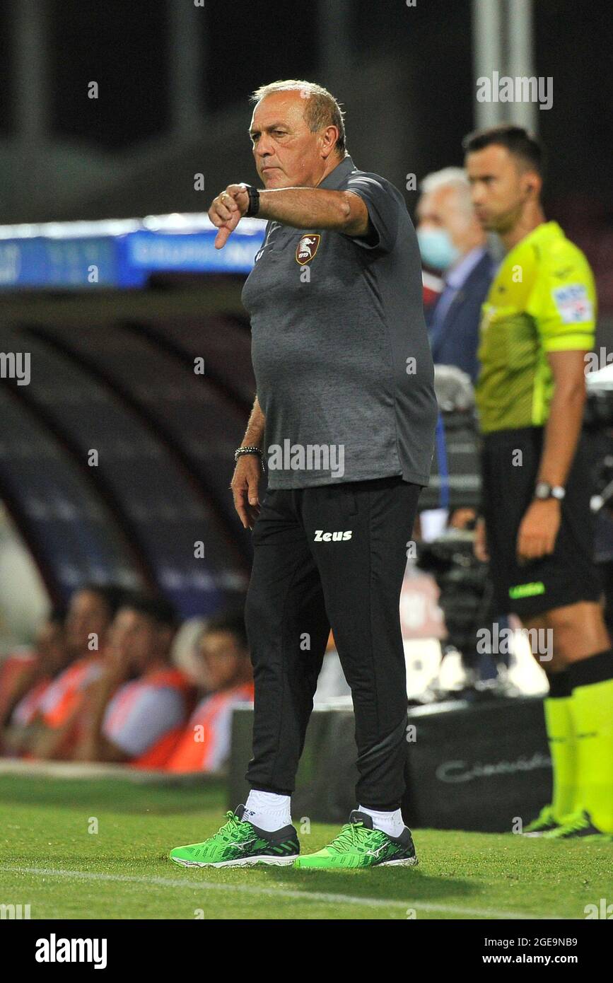 Fabrizio Castori coach of Salernitana, during the Italian Cup match between Salernitana vs Reggina, final result 2-0, match played at the Arechi Stadi Stock Photo