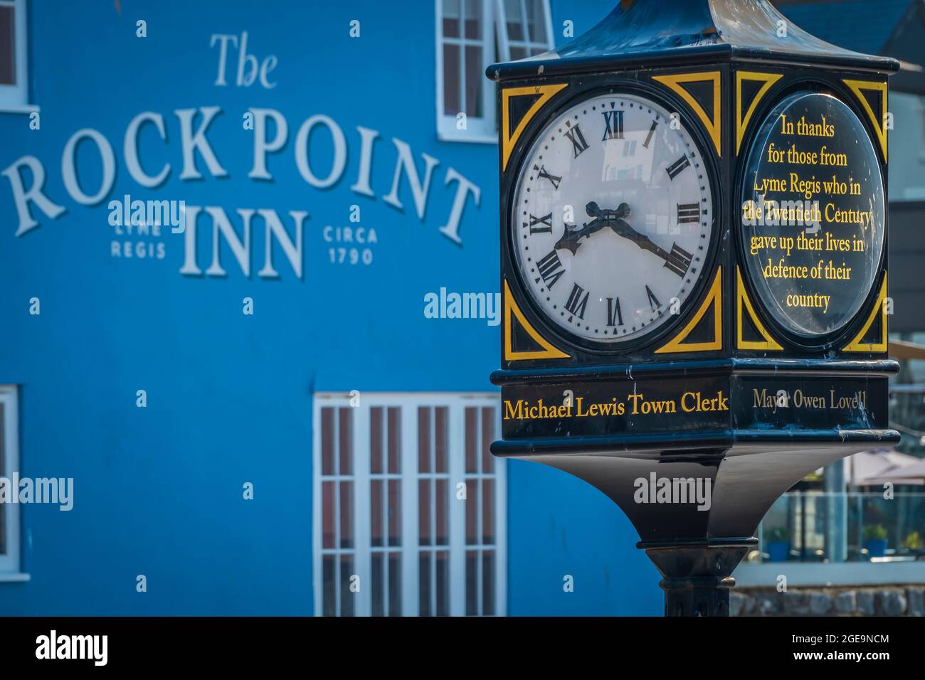 The 20th Century conflicts clock in Lyme Regis. Stock Photo