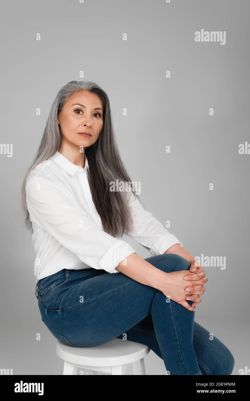 Beautiful mature grey haired hi-res stock photography and images - Alamy