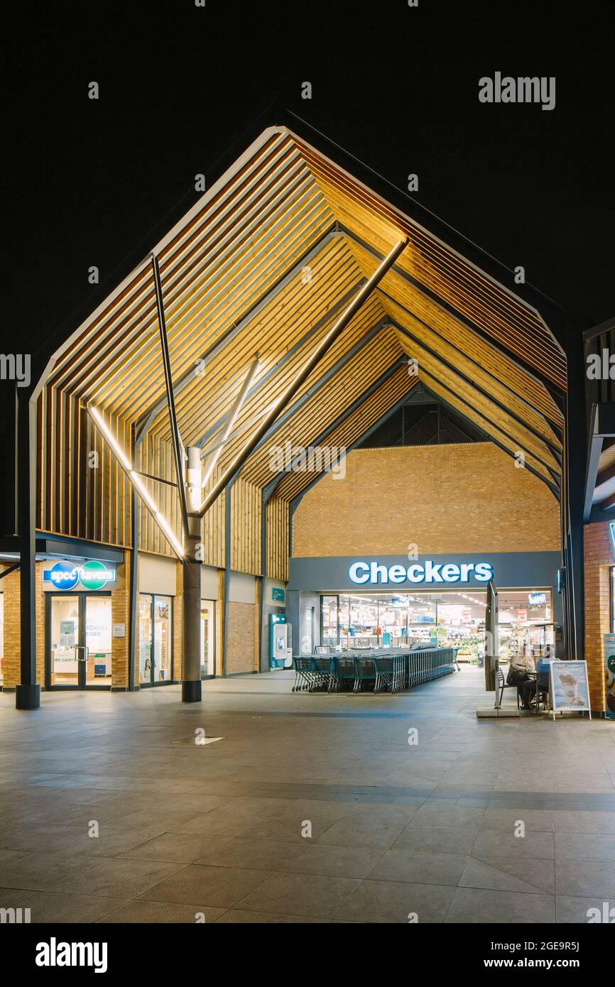 Exterior facade of anchor store ' Checkers ' supermarket. Castle Gate