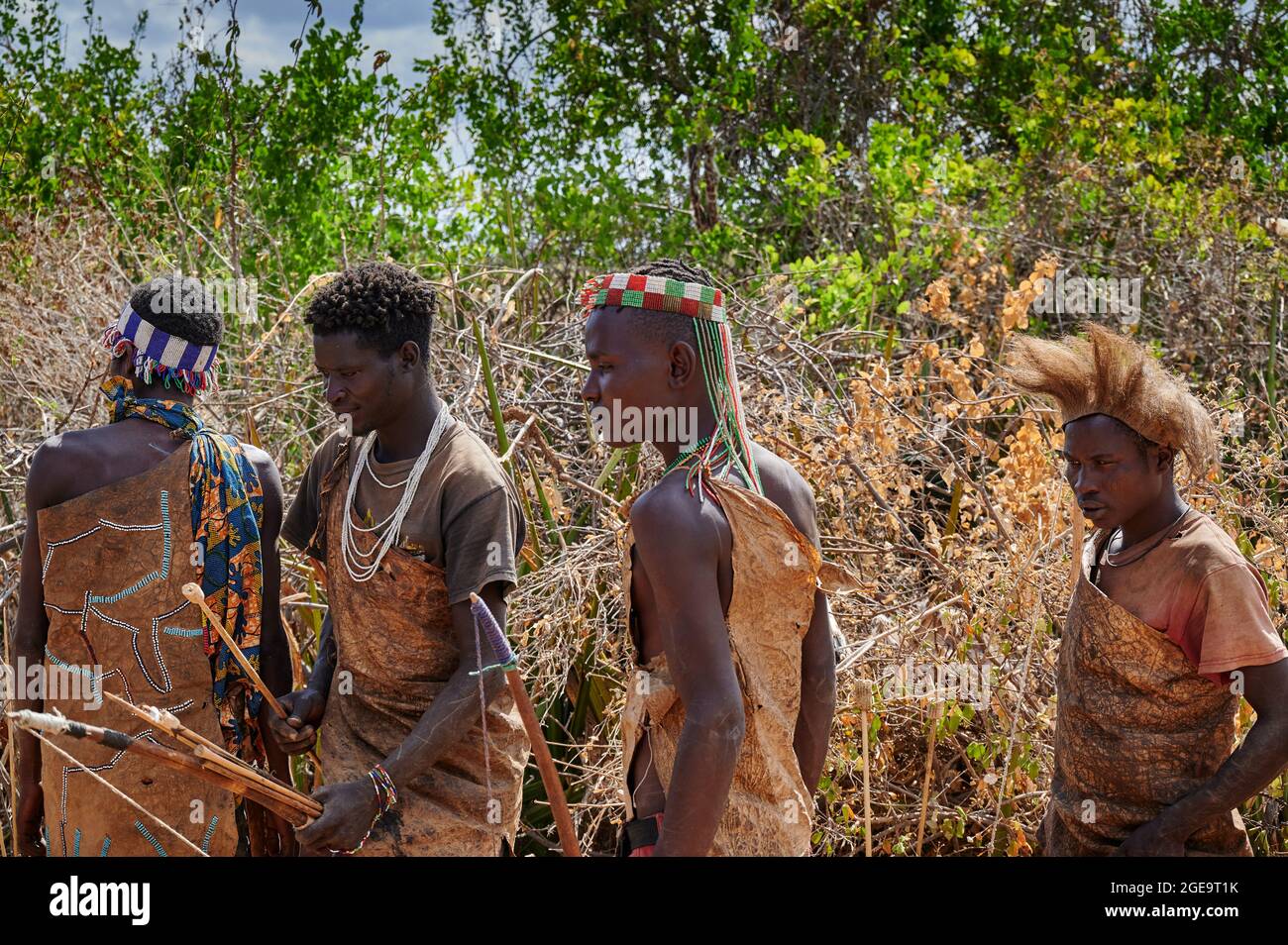 bushmen of Hadzabe  tribe, Lake Eyasi, Tanzania, Africa Stock Photo