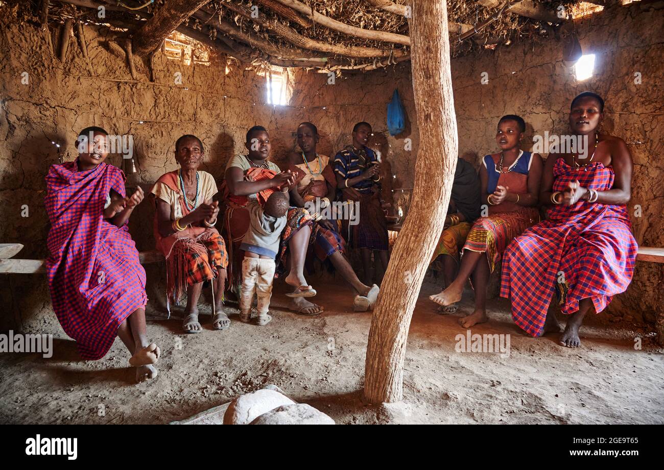 group of women of Datoga tribe, Lake Eyasi, Tanzania, Africa Stock Photo