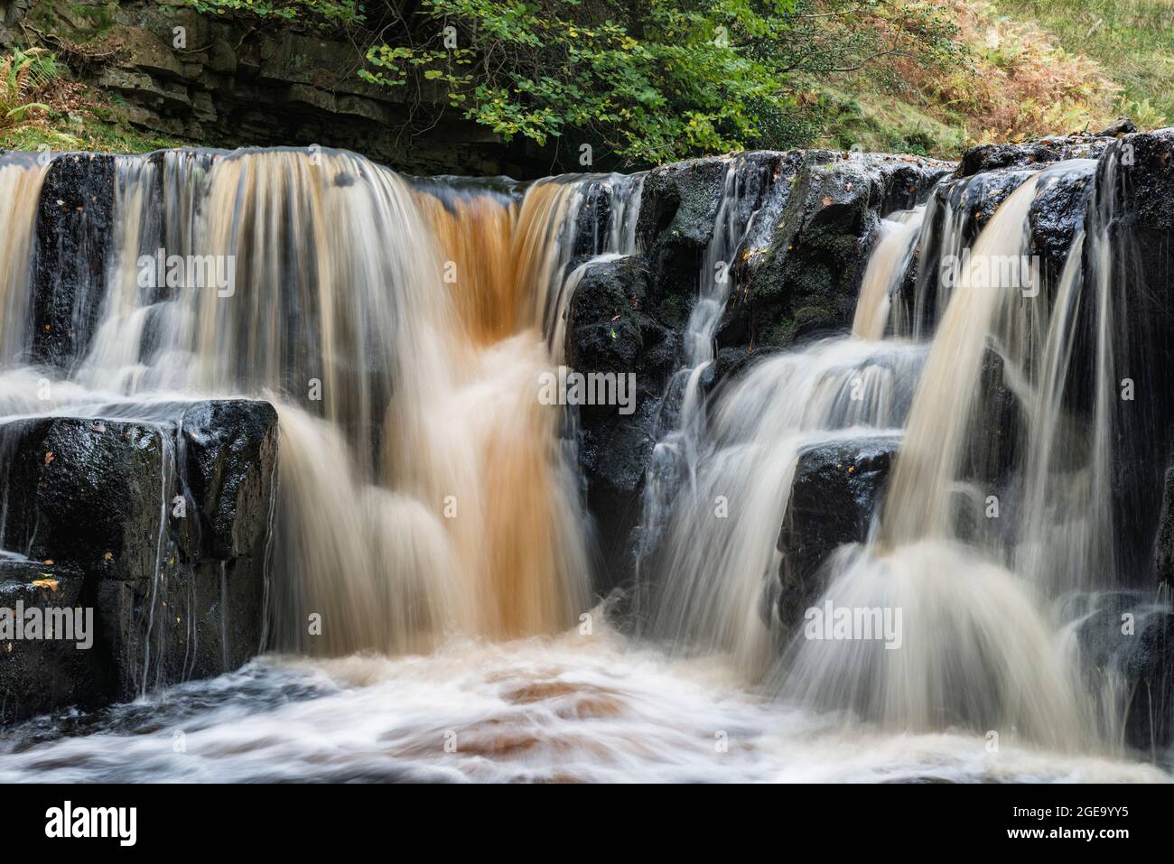 Nelly Ayre Foss waterfall in spate. Stock Photo