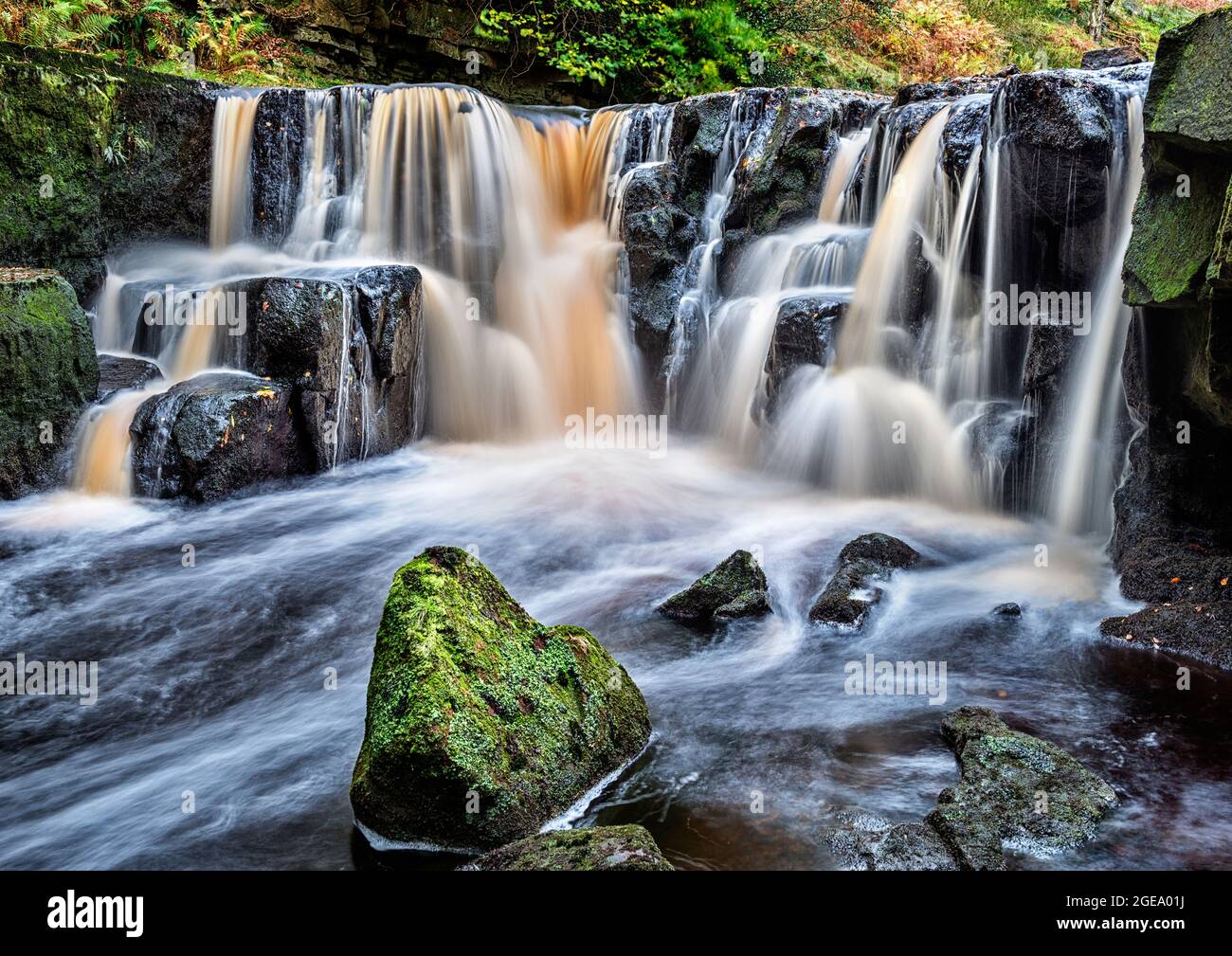 Nelly Ayre Foss waterfall in spate. Stock Photo