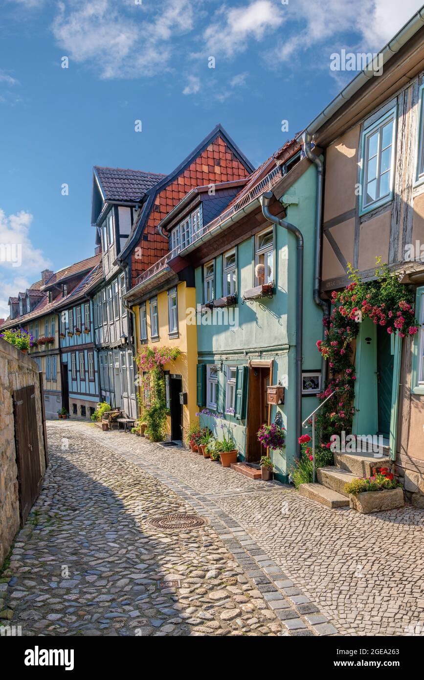 Quedlinburg, Germany; August 12, 2021 - is a town situated in the west of Saxony-Anhalt, Germany.  In 1994, the castle, church and old town were added Stock Photo