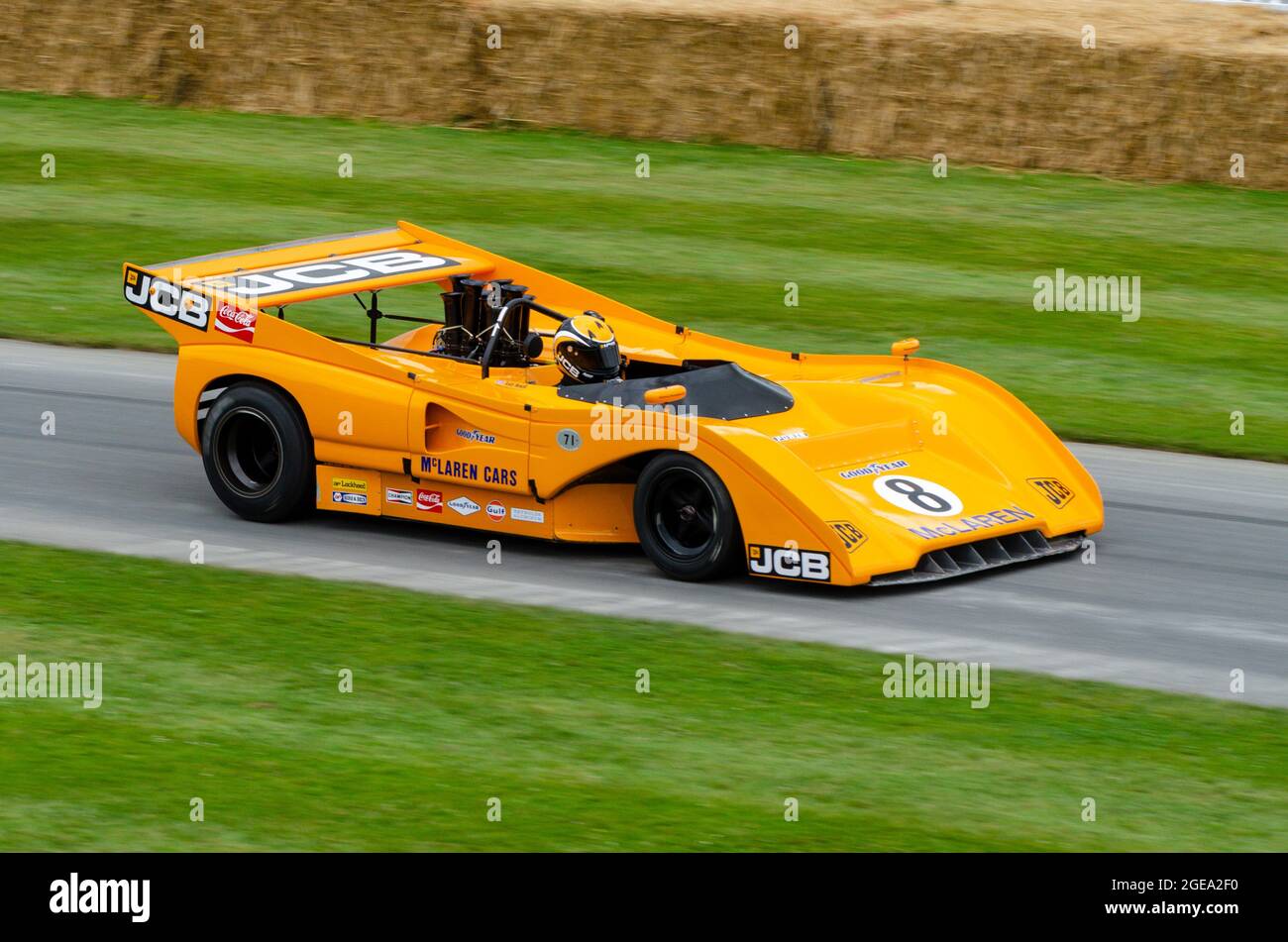 1971 Mclaren M8F at the Goodwood Festival of Speed motor racing event 2014. Developed for the 1971 Can-Am season powered by a Chevrolet V8 Stock Photo