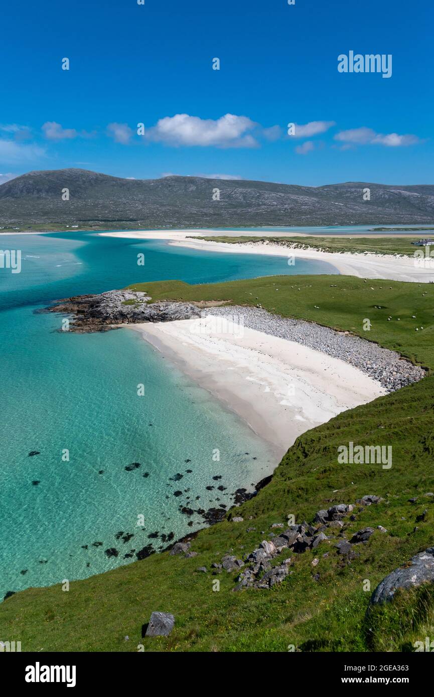 Luskentyre Beach on the Isles of Harris in the Outer Hebrides in Scotland. Stock Photo