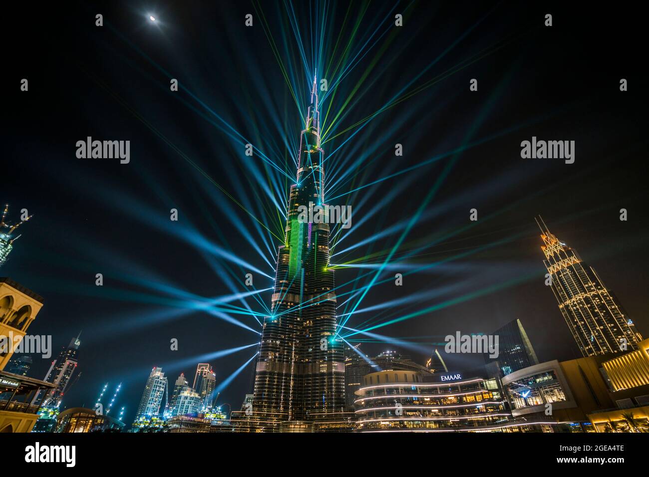 In celebration of the new year laser lights beam in all directions