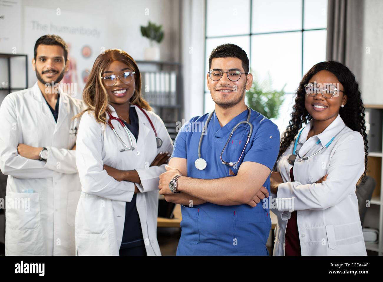 Healthcare People Group. Professional Male And Female Doctors Posing At  Hospital Office Or Clinic. Medical Technology Research Institute And Doctor  Staff Service Concept. Creative Collage. Stock Photo, Picture and Royalty  Free Image.