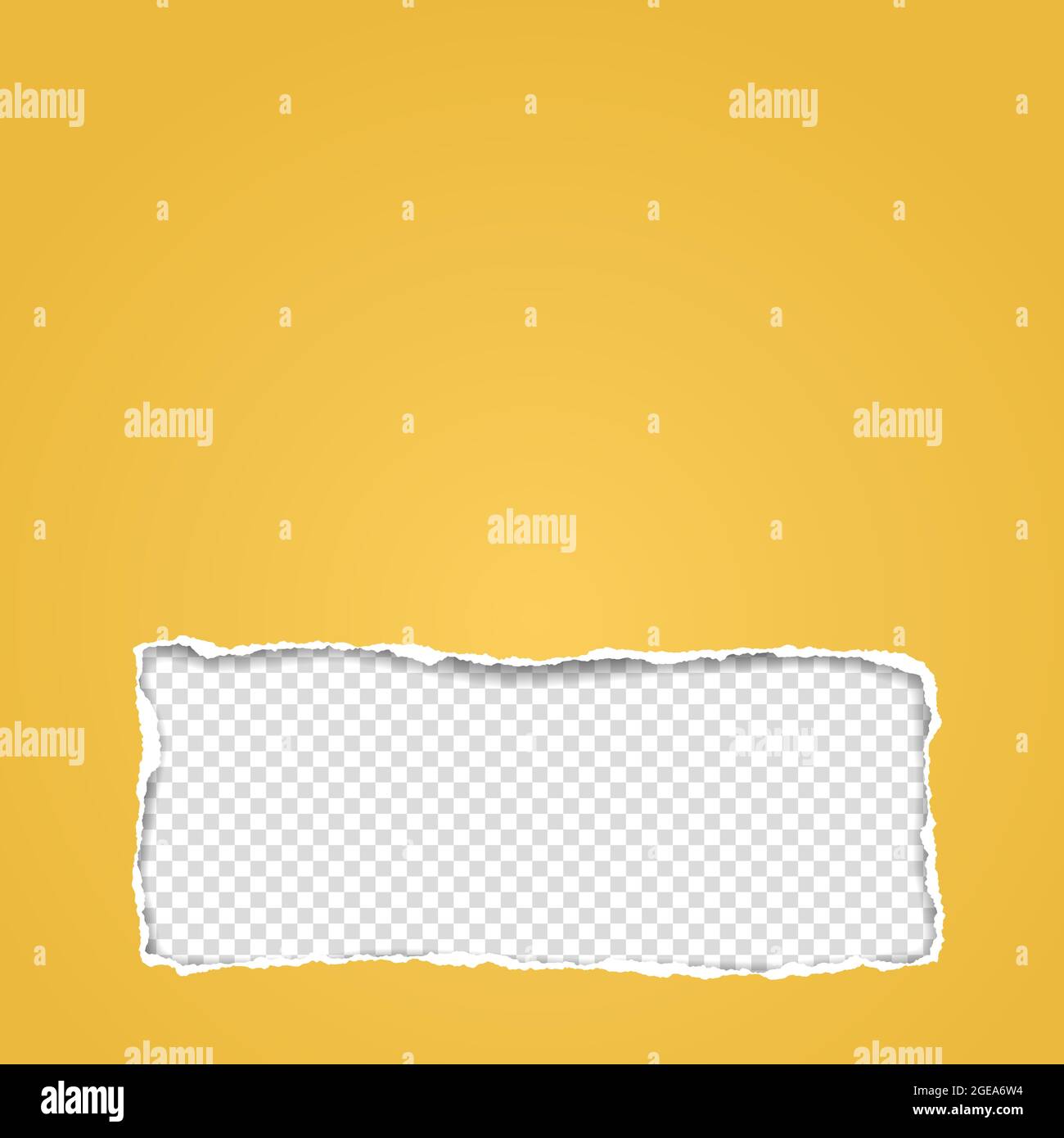 Yellow oblong hole composition in paper with torn edges and soft shadow is on white squared background. Vector illustration Stock Vector
