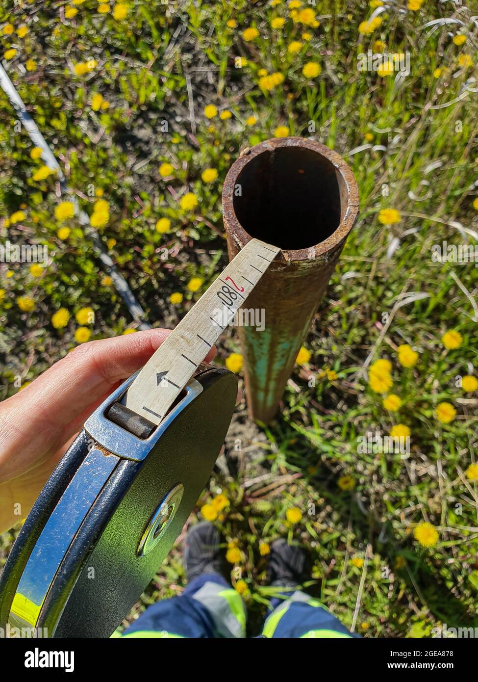 Measuring groundwater level Stock Photo