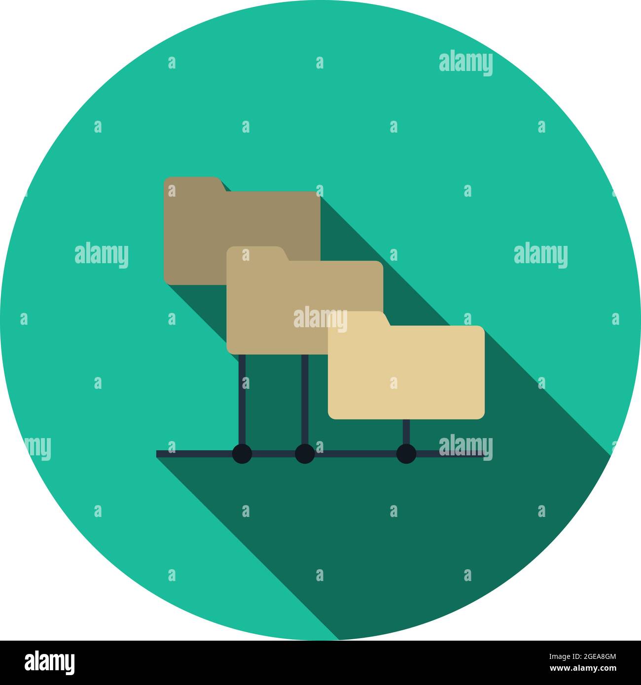 Folder Network Icon. Flat Circle Stencil Design With Long Shadow. Vector Illustration. Stock Vector