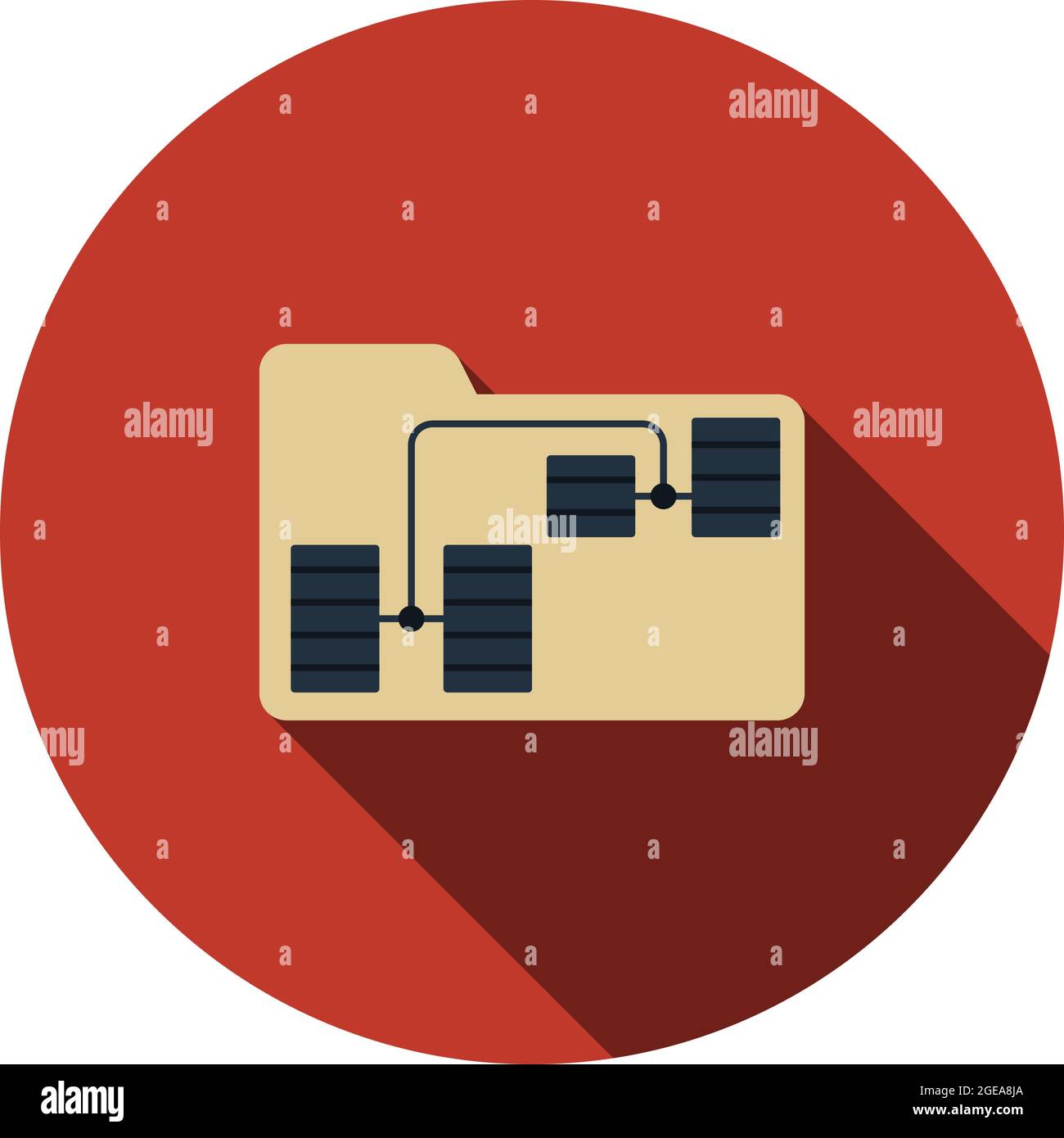 Folder Network Icon. Flat Circle Stencil Design With Long Shadow. Vector Illustration. Stock Vector