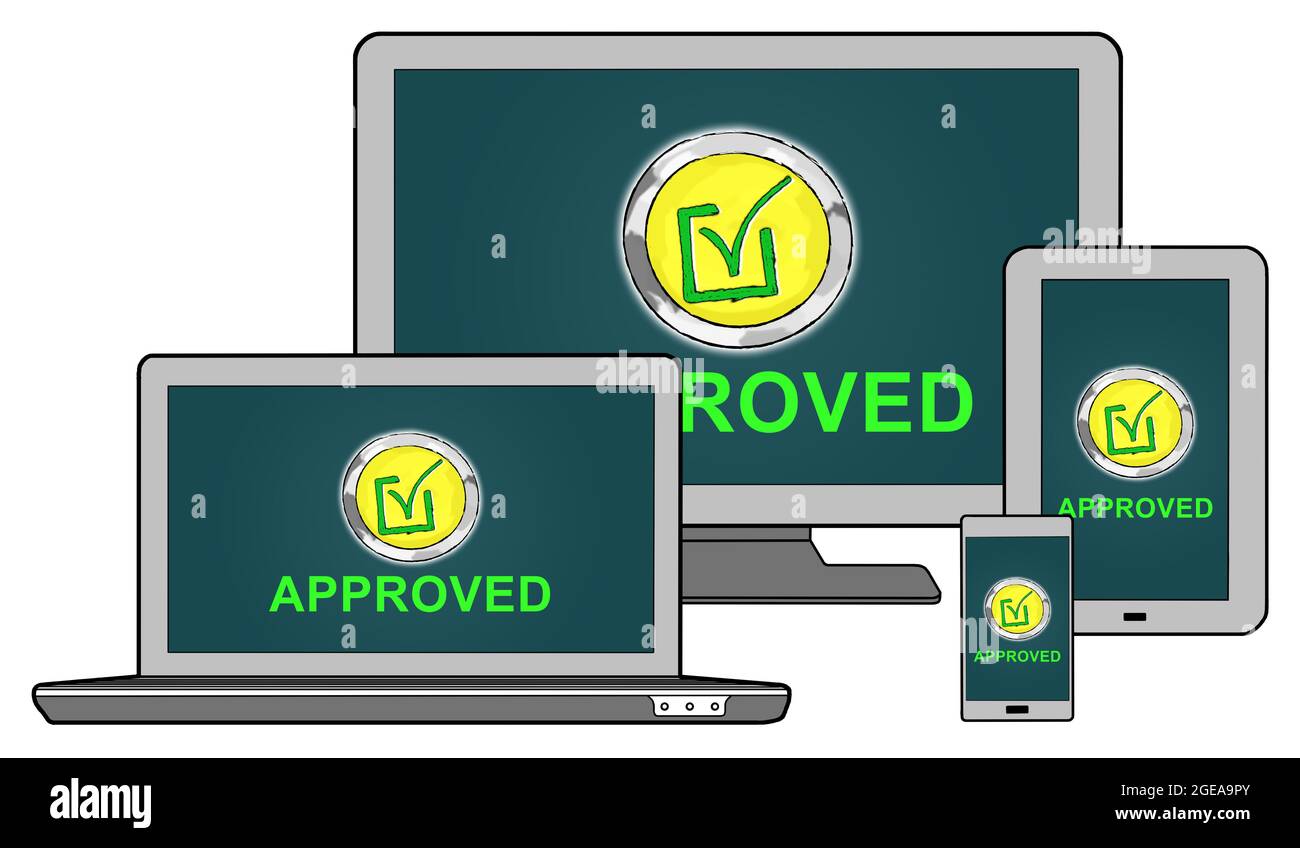 Validation concept shown on different information technology devices Stock Photo