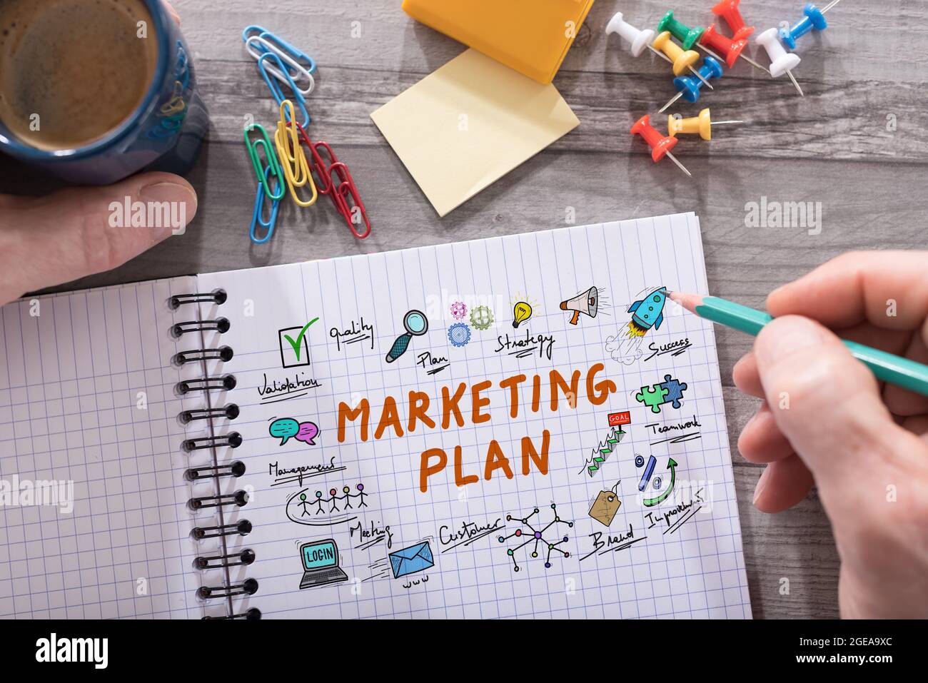 Marketing Notepad Layout Marketing plan concept drawn on a notepad placed on a desk Stock Photo ...