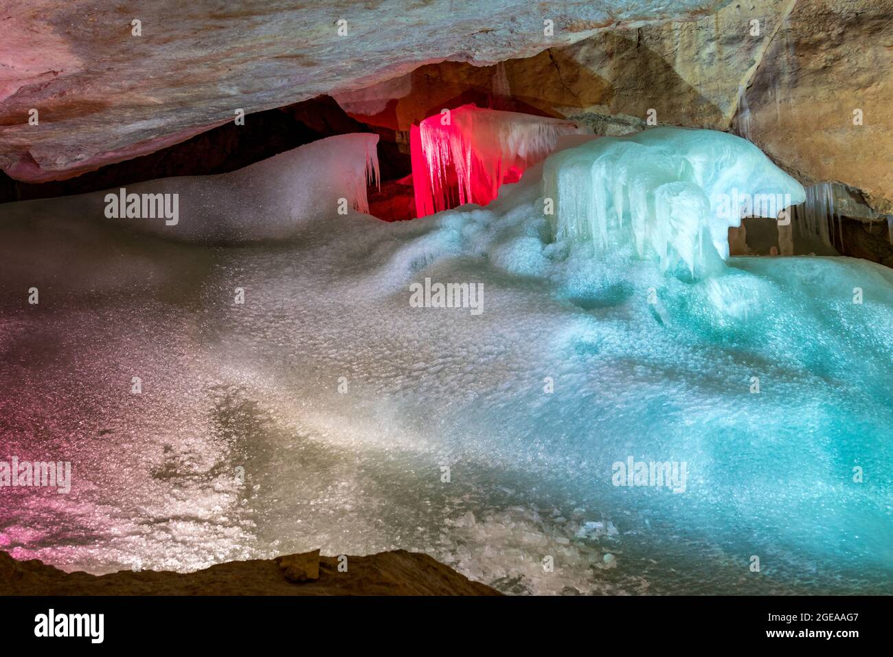 Ice formations in the giant ice cave Stock Photo