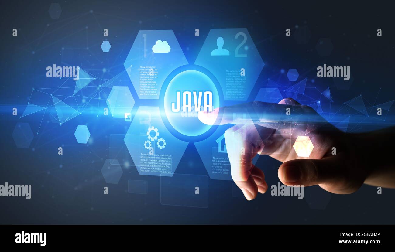 Hand touching digital button concept Stock Photo