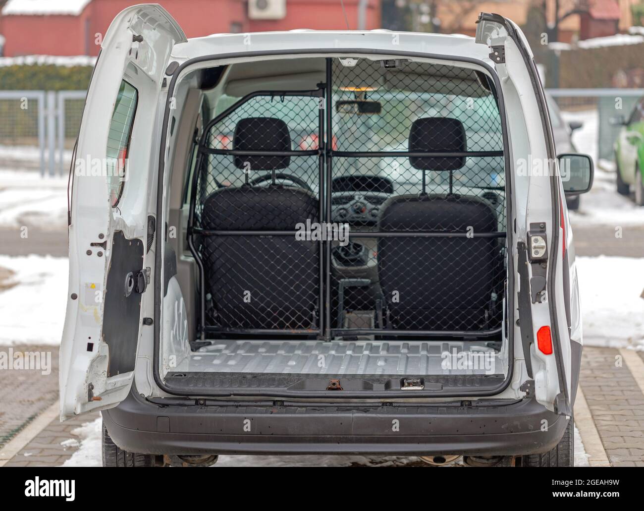 Partition Divider Bulkhead Wire Protection in Cargo Van Stock Photo Alamy