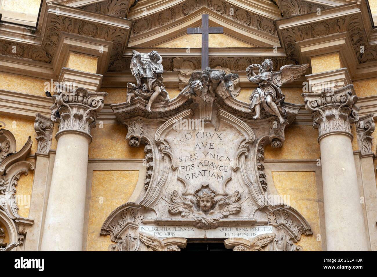 Facade of the Santa Maria Maddalena church in Rome on a summer day ...