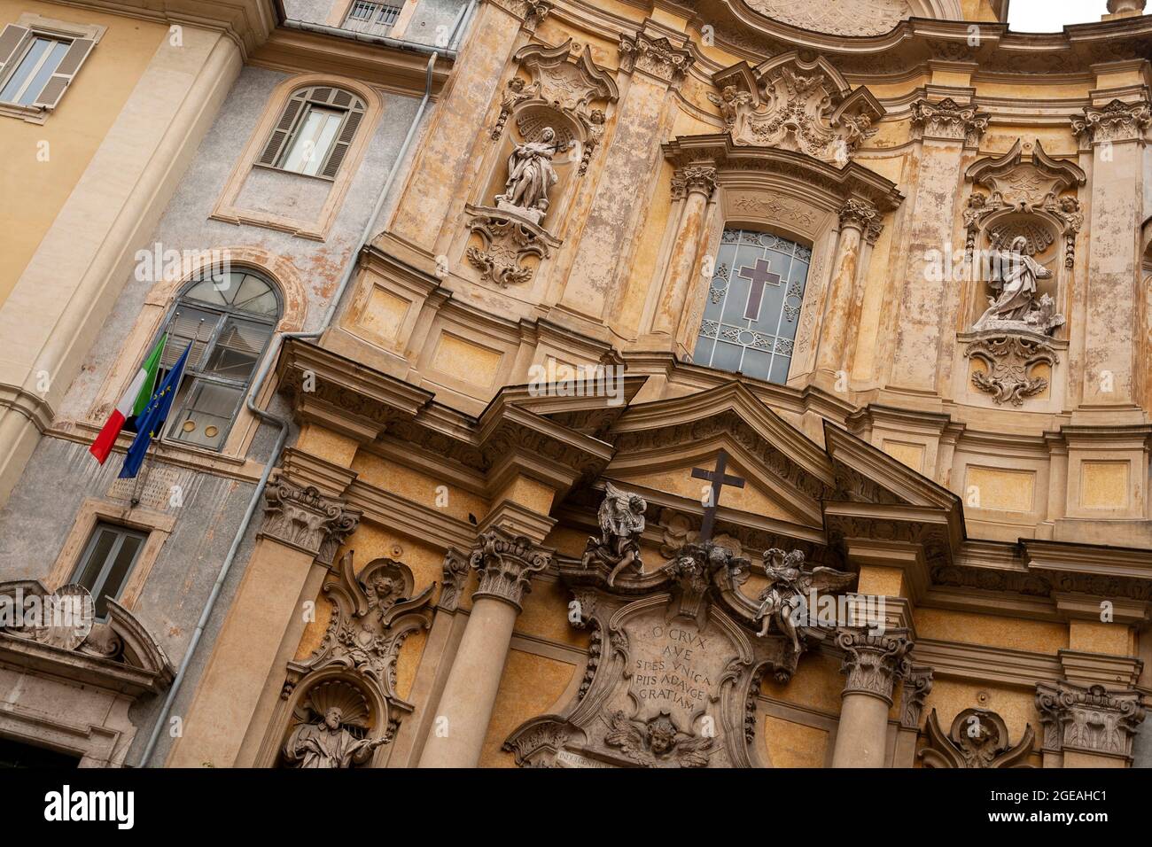 Facade of the Santa Maria Maddalena church in Rome on a summer day ...