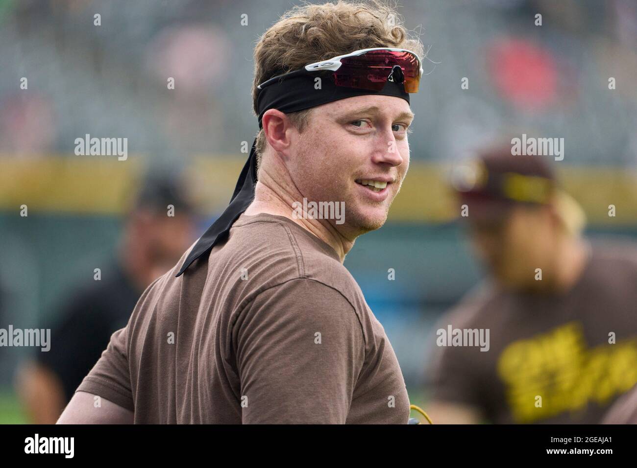 August 17 2021: San Diego shortstop Jake Cronenworth (9) before the game  with San Diego Padres and Colorado Rockies held at Coors Field in Denver  Co. David Seelig/Cal Sport Medi(Credit Image: ©