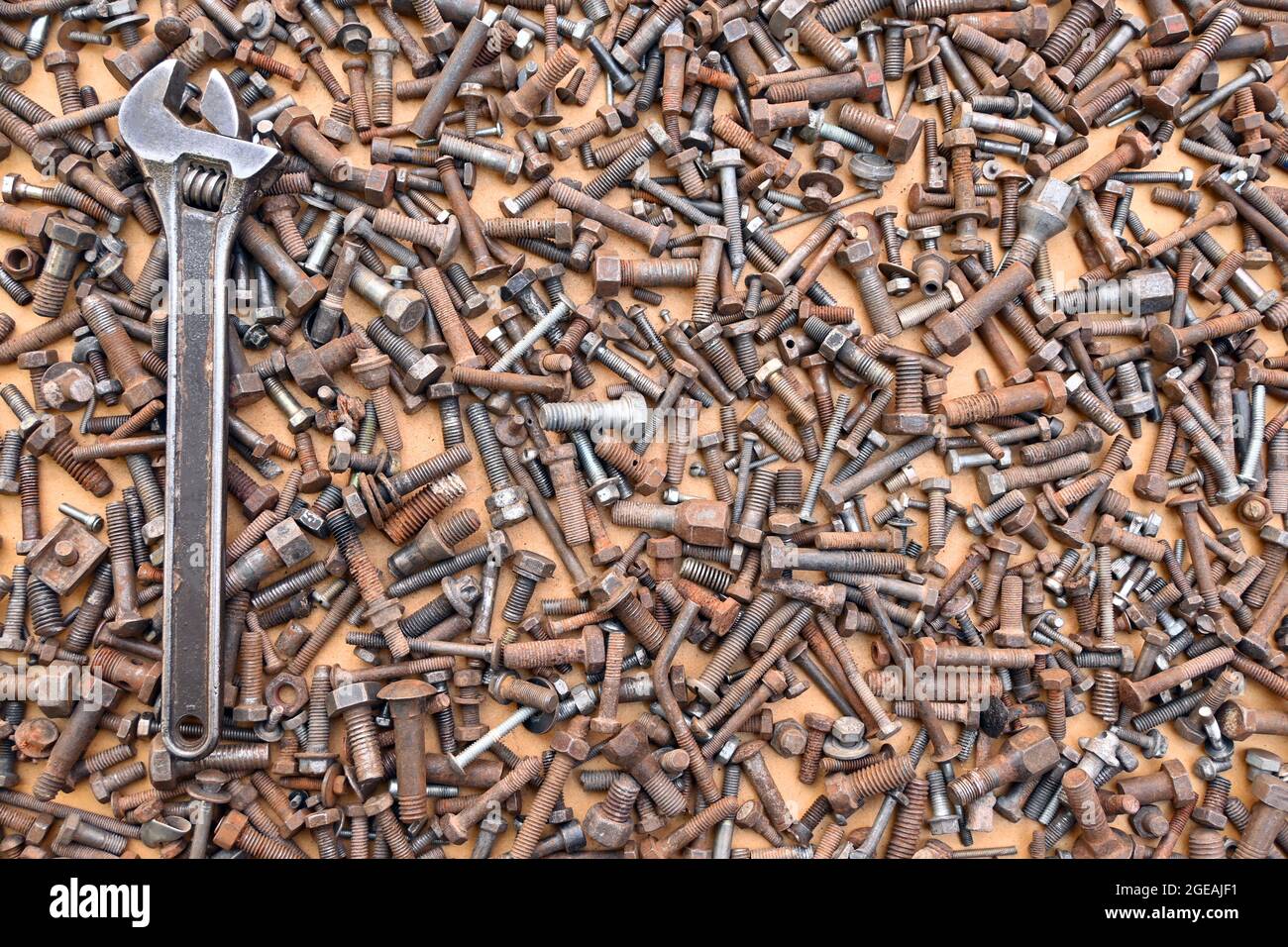 Wrench Tool Mechanical Steel Hex Nut Rusty Ocher Stock Photo