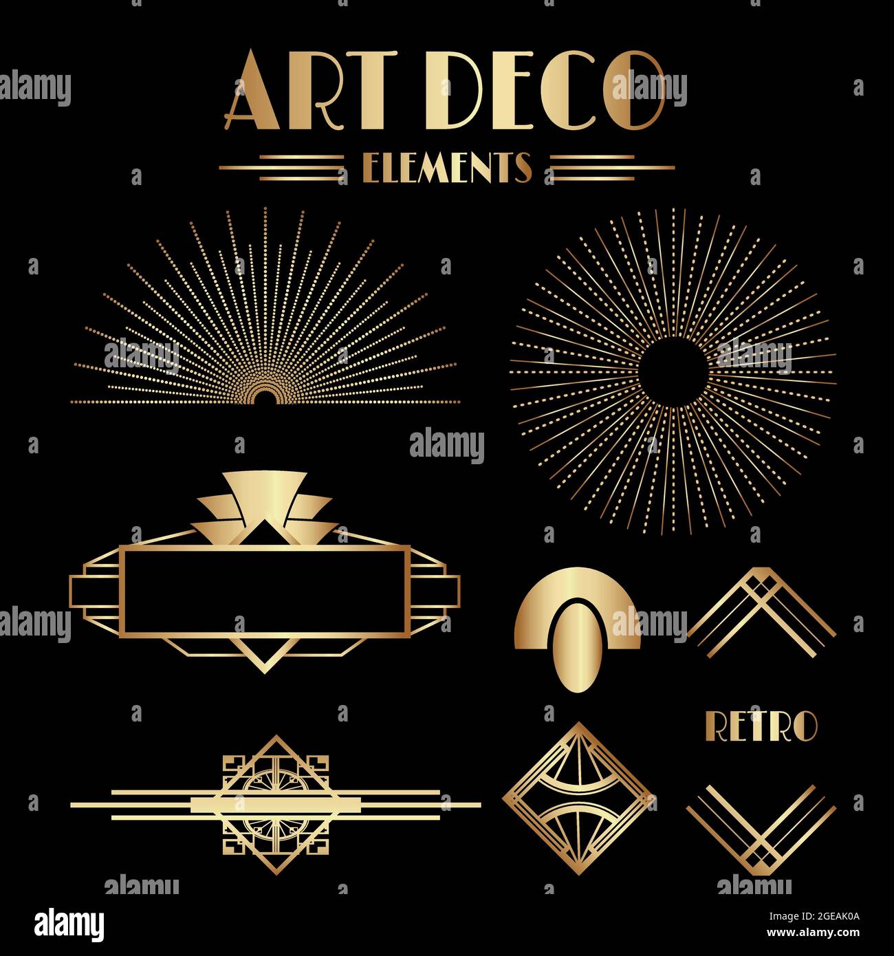 Geometric Gatsby Art Deco Ornaments and Decorative Elements Stock