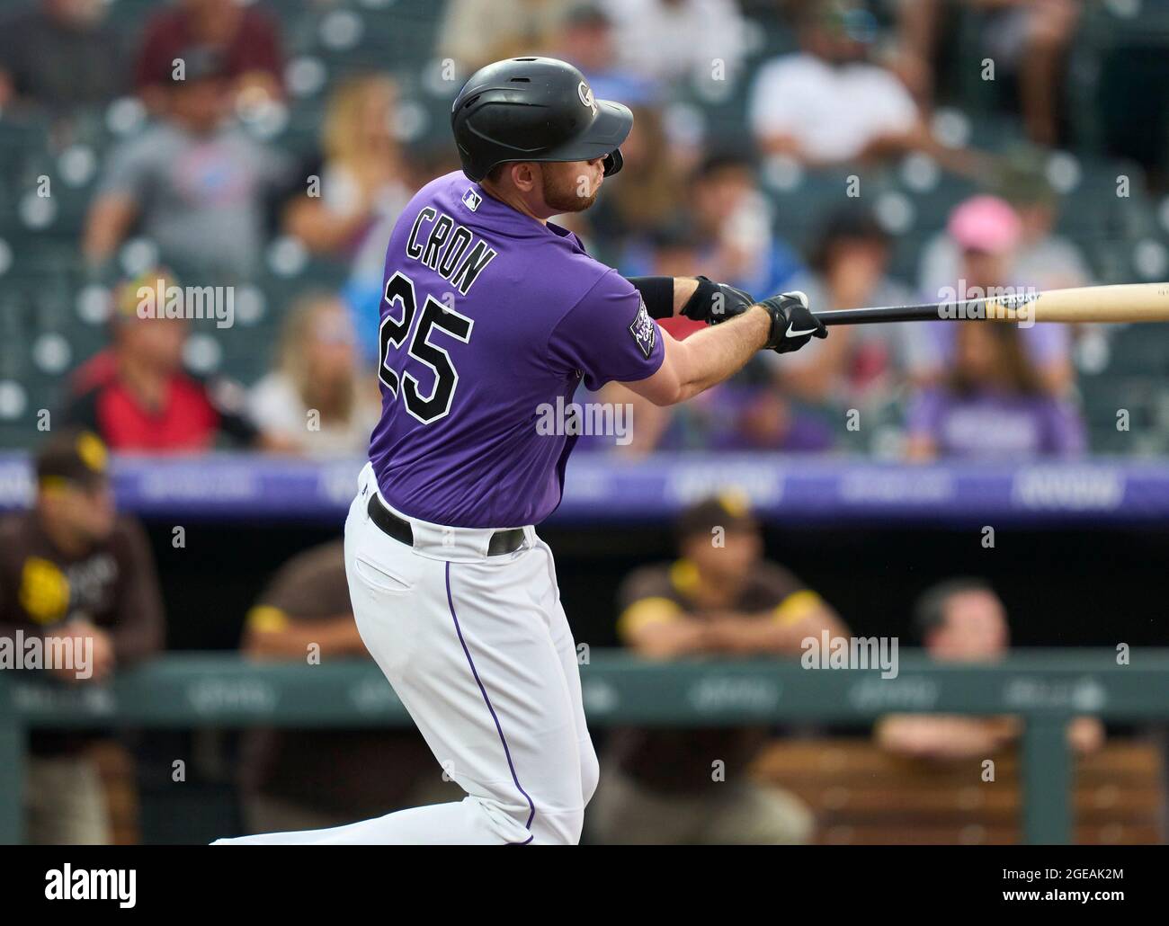 DENVER, CO - SEPTEMBER 08: Colorado Rockies first baseman C.J. Cron (25)  fields his position during an MLB game against the San Francisco Giants on  Sept. 8, 2021 at Coors Field in