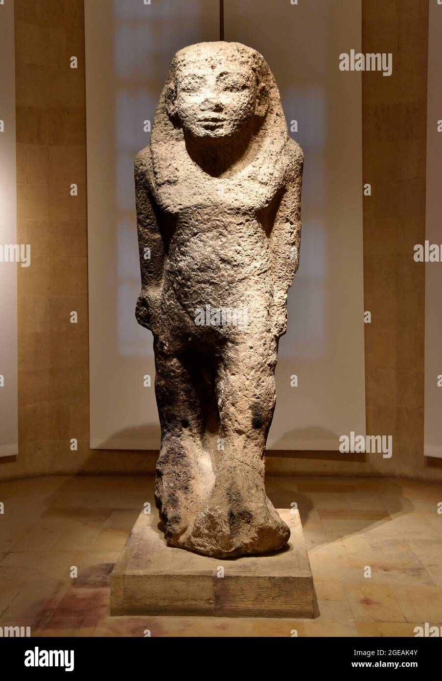 Limestone Colossus of unknown date from Byblos (Jbail), on the ground floor of the National Museum, Badaro, Beirut, Lebanon. Stock Photo