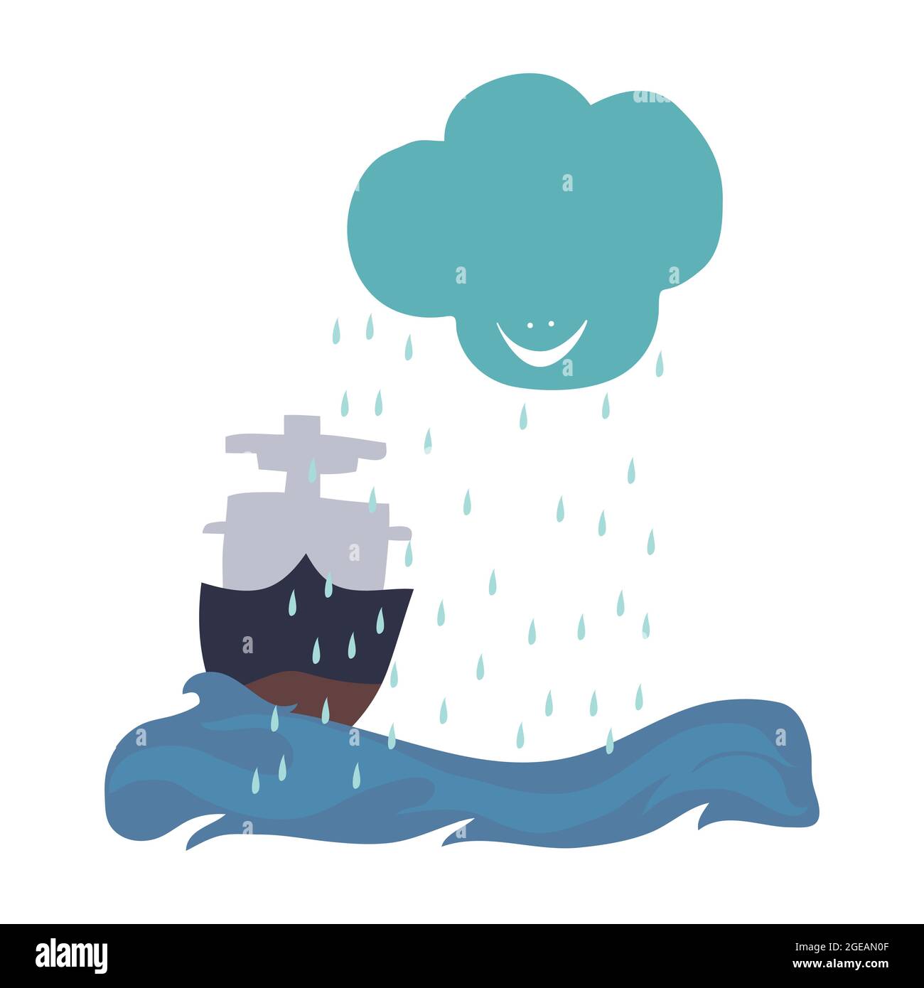 Rain in the Sea Illustration. Stock Vector