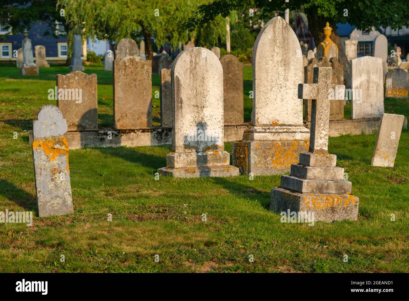 Tombtones in Hillcrest Cemetery, Lunenburg, Nova Scotia, Canada Stock Photo