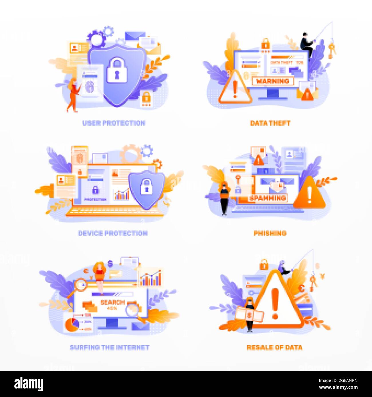Data privacy day icons color flat compositions with editable text ...