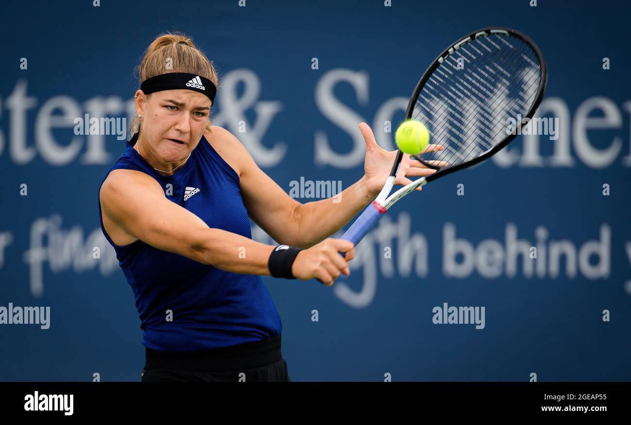 Karolina Muchova of the Czech Republic in action during the first round of  the 2021 Western & Southern Open WTA 1000 tennis tournament against Johanna  Konta of Great Britain on August 17,