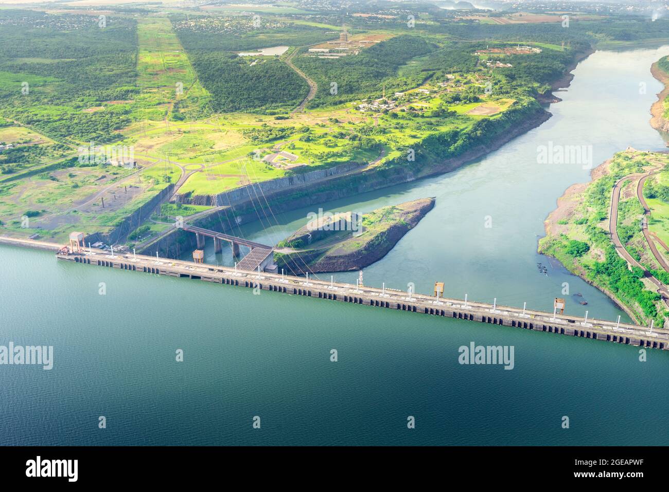 Aerial view of the Itaipu Hydroelectric Dam on the Parana River. Stock Photo