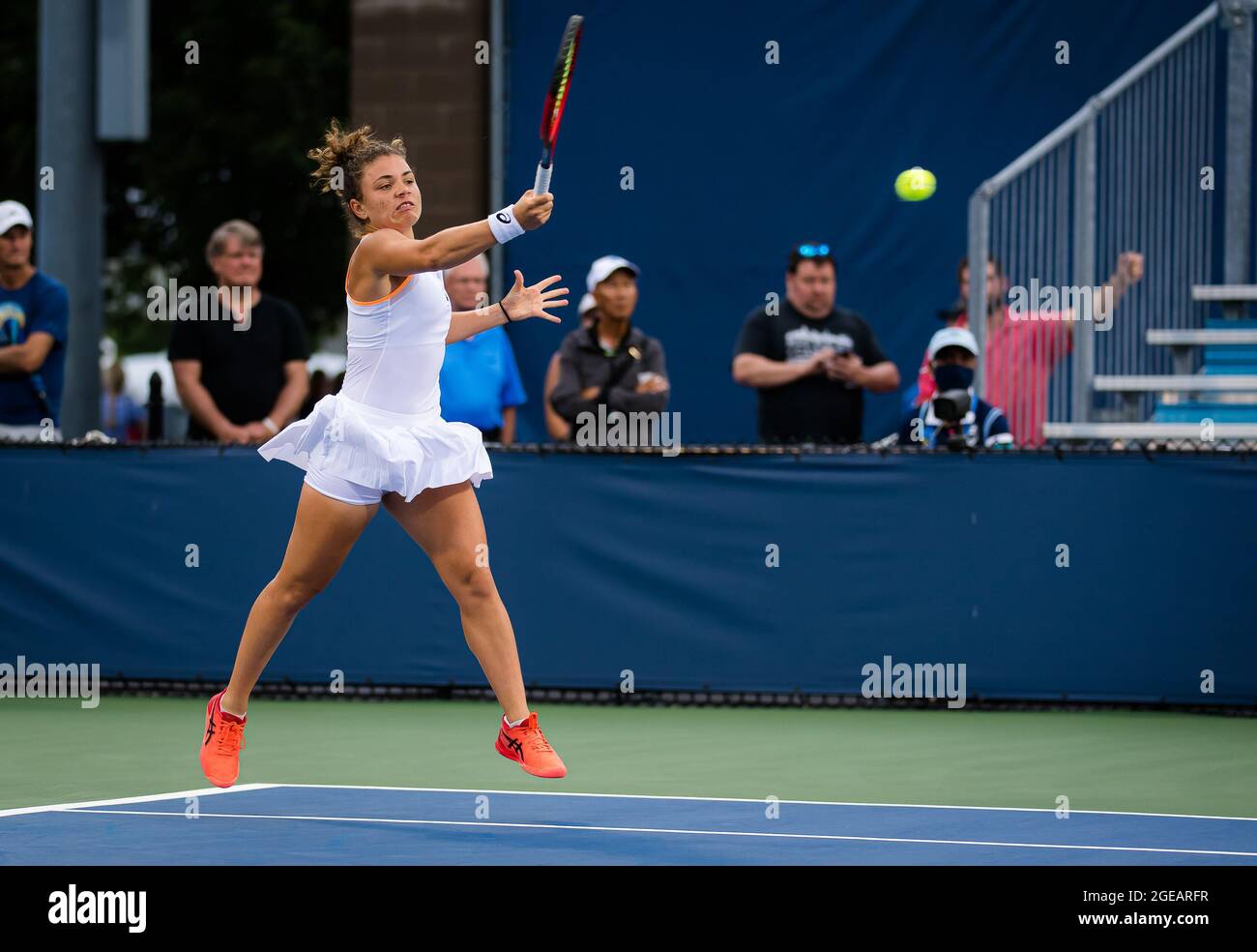Jasmine Paolini of Italy in action during the first round of the 2021 Western and Southern Open WTA 1000 tennis tournament against Veronika Kudermetova of Russia on August 17, 2021 at Lindner