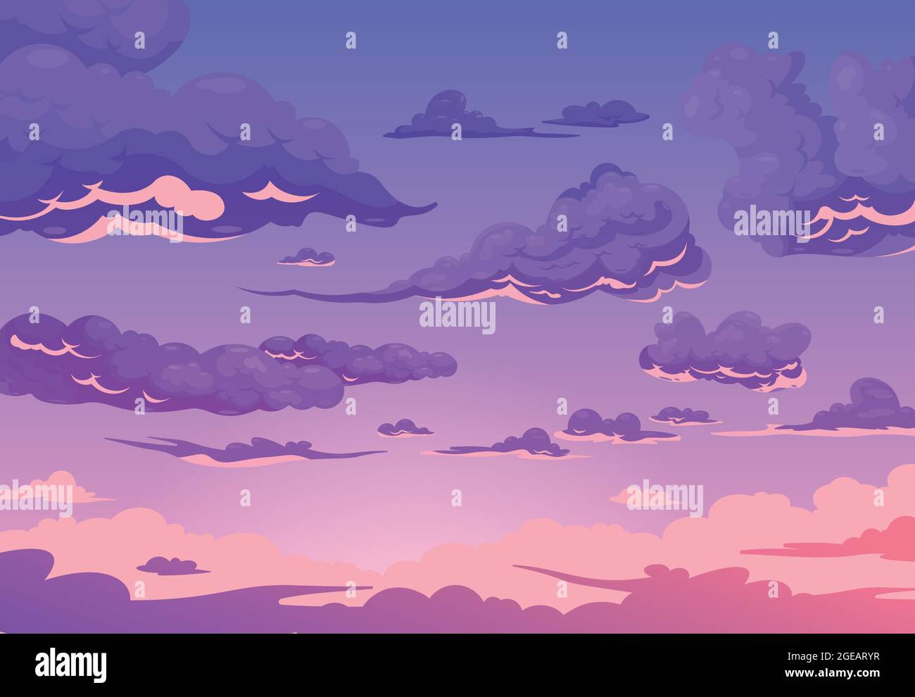 Evening cloudy sky purple background with group of cumulus and cirrus