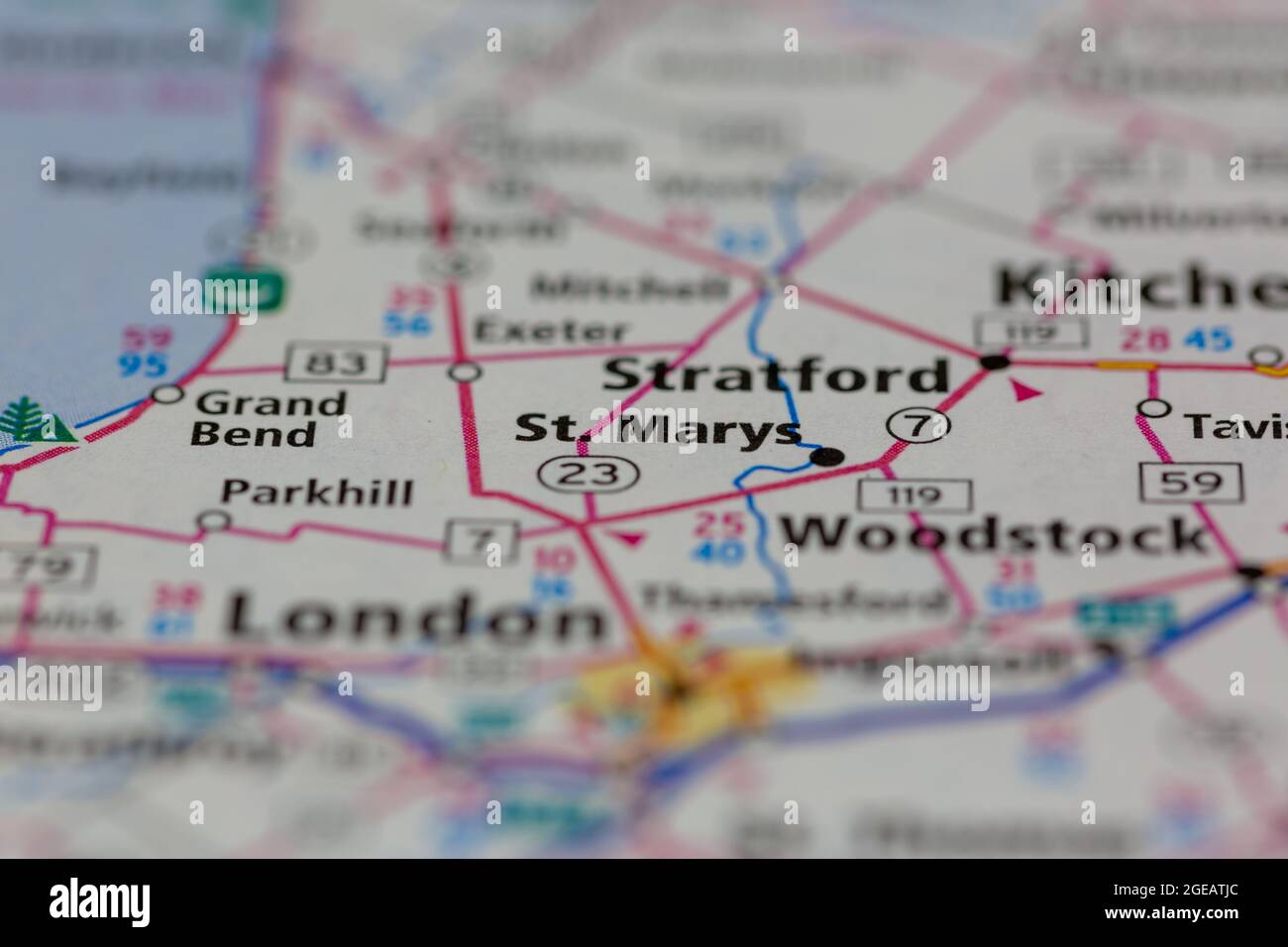 Directions To St Marys Ontario St Marys Ontario Canada Shown On A Road Map Or Geography Map Stock Photo -  Alamy