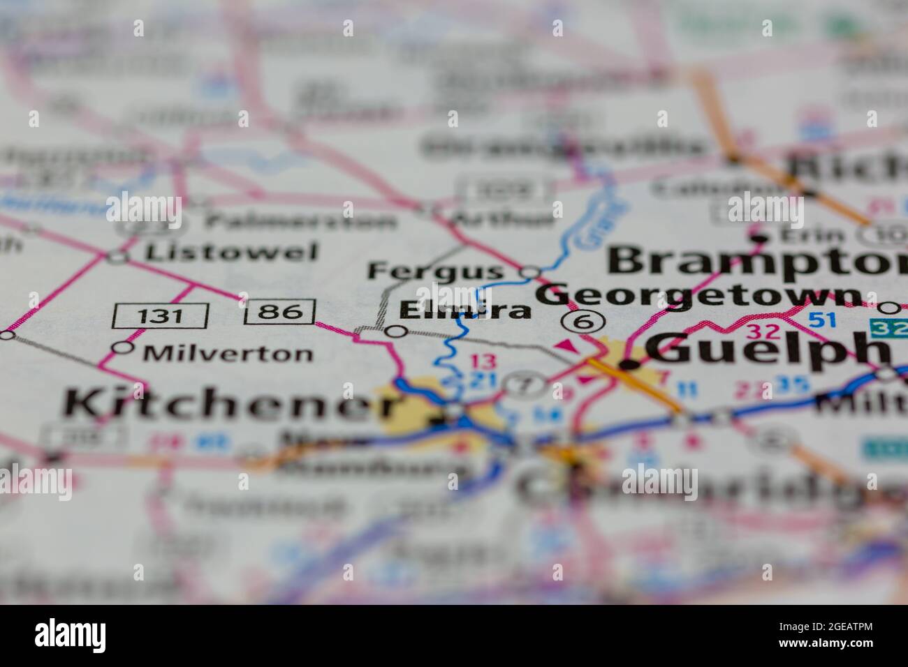 Elmira Ontario Canada shown on a road map or Geography map Stock Photo