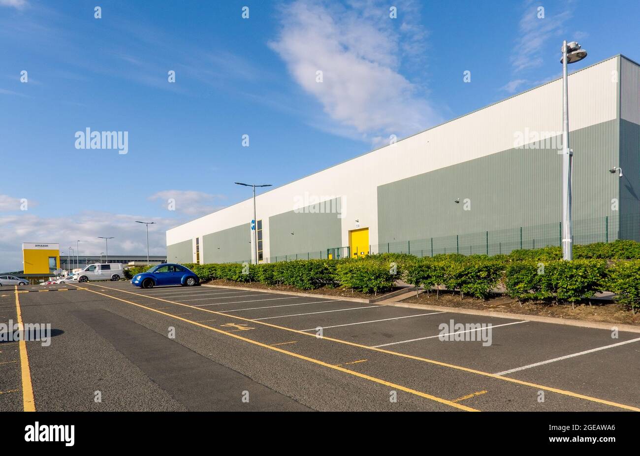 Amazon warehouse and car park in Dunfermline, Scotland, UK Stock Photo