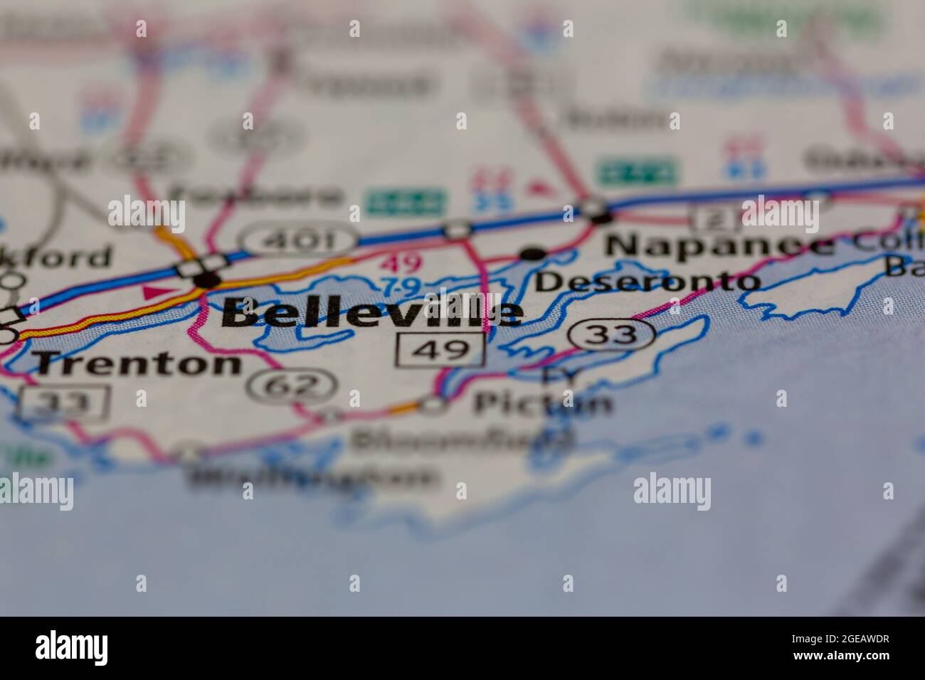 Belleville Ontario Canada shown on a road map or Geography map Stock Photo
