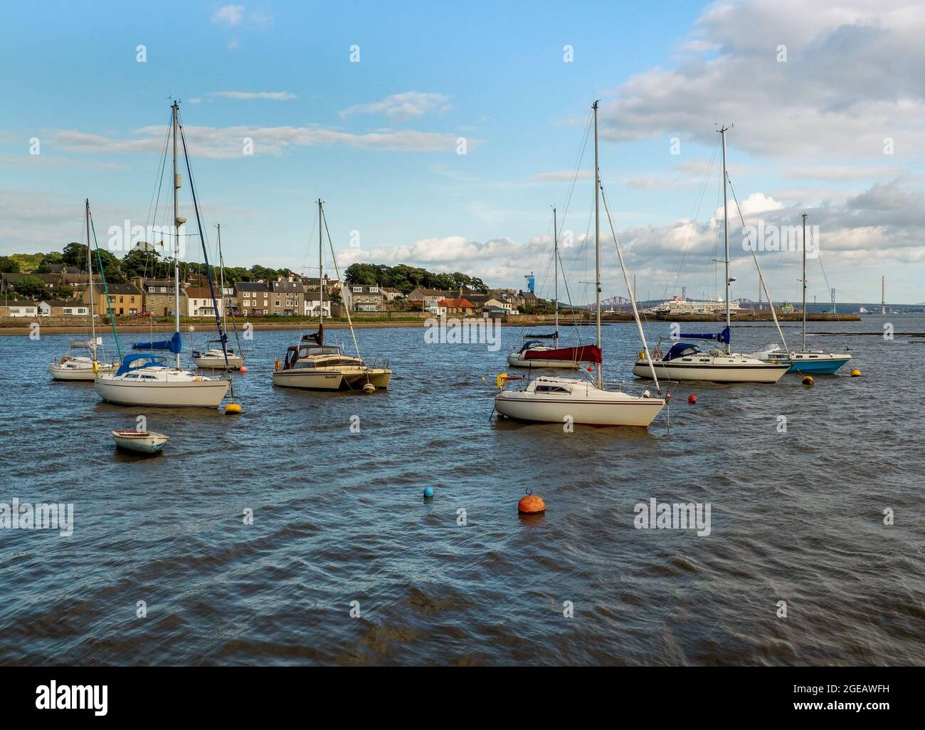 A small village of Limekilns and harbour which dates back to the 14th Centaury and is on the Fife coastline of Scotland Stock Photo