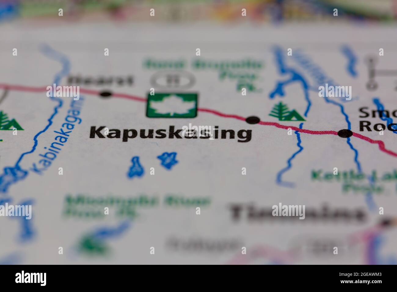 Kapuskasing Ontario Canada shown on a road map or Geography map Stock Photo