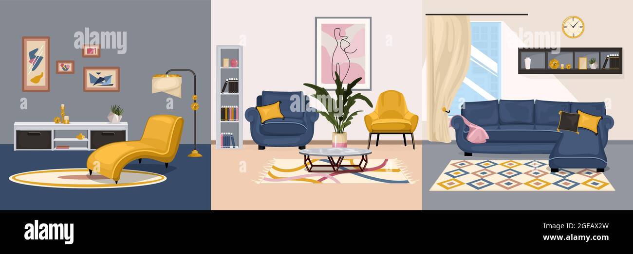 Furniture interior design concept with set of square compositions with ...