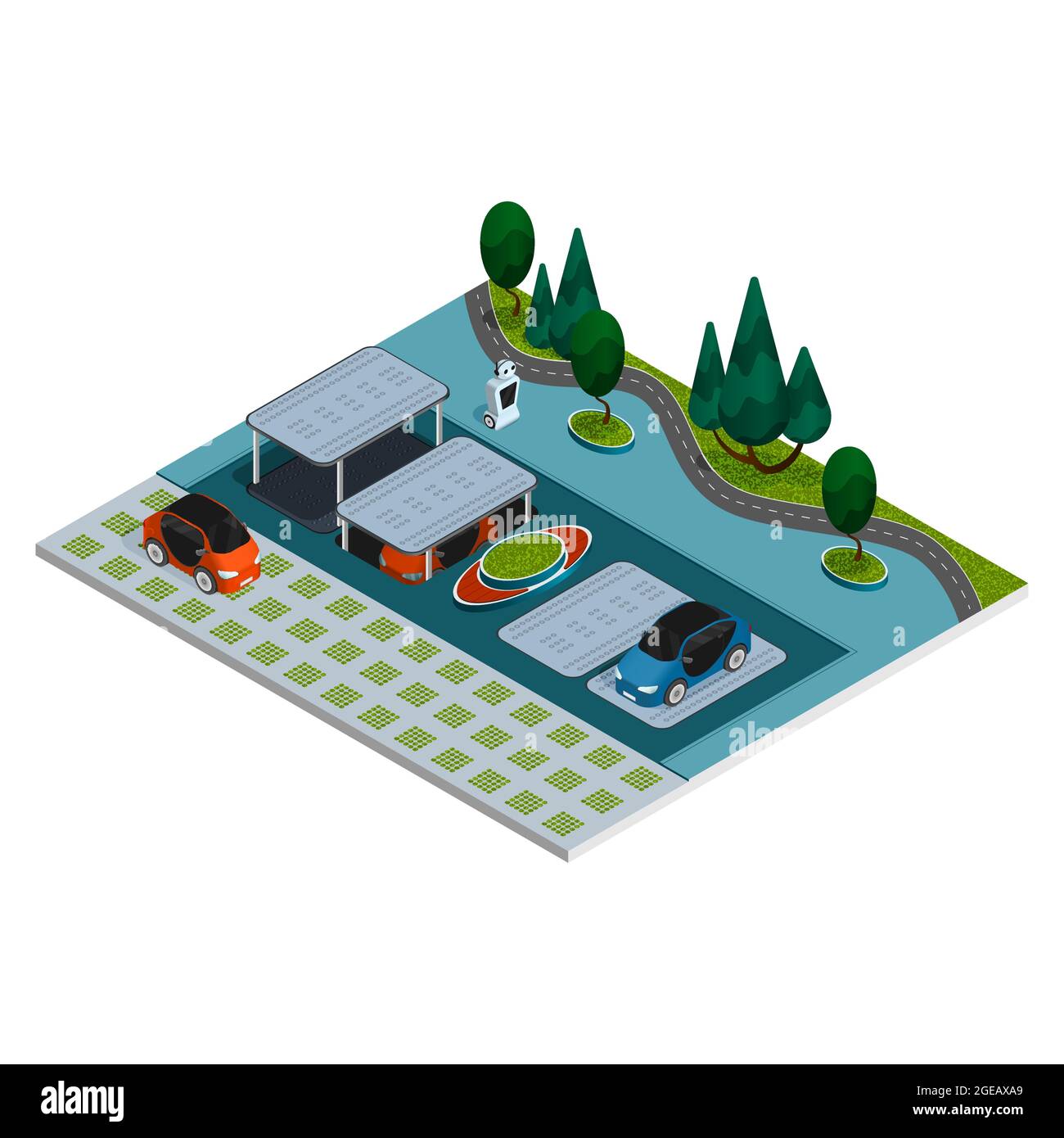 Parking isometric composition robotic smart parking with robots and underground parking spaces vector illustration Stock Vector