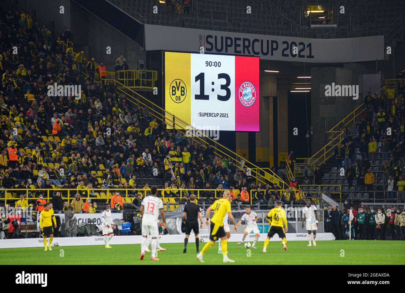 Dortmund, Deutschland. 18th Aug, 2021. Feature, scoreboard with the result, final result, Soccer Supercup Final, Borussia Dortmund (DO) - FC Bayern Munich (M) 1: 3, on 08/17/2021 in Dortmund/Germany. #DFL regulations prohibit any use of photographs as image sequences and/or quasi-video # Â Credit: dpa/Alamy Live News Stock Photo