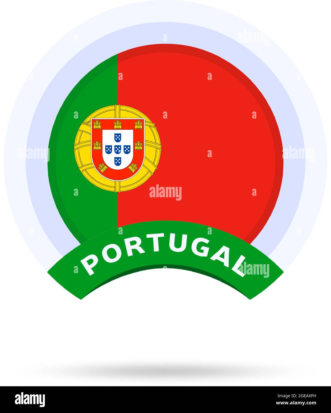 portugal national flag Circle button Icon. Simple flag, official colors and proportion correctly. Flat vector illustration. Stock Vector